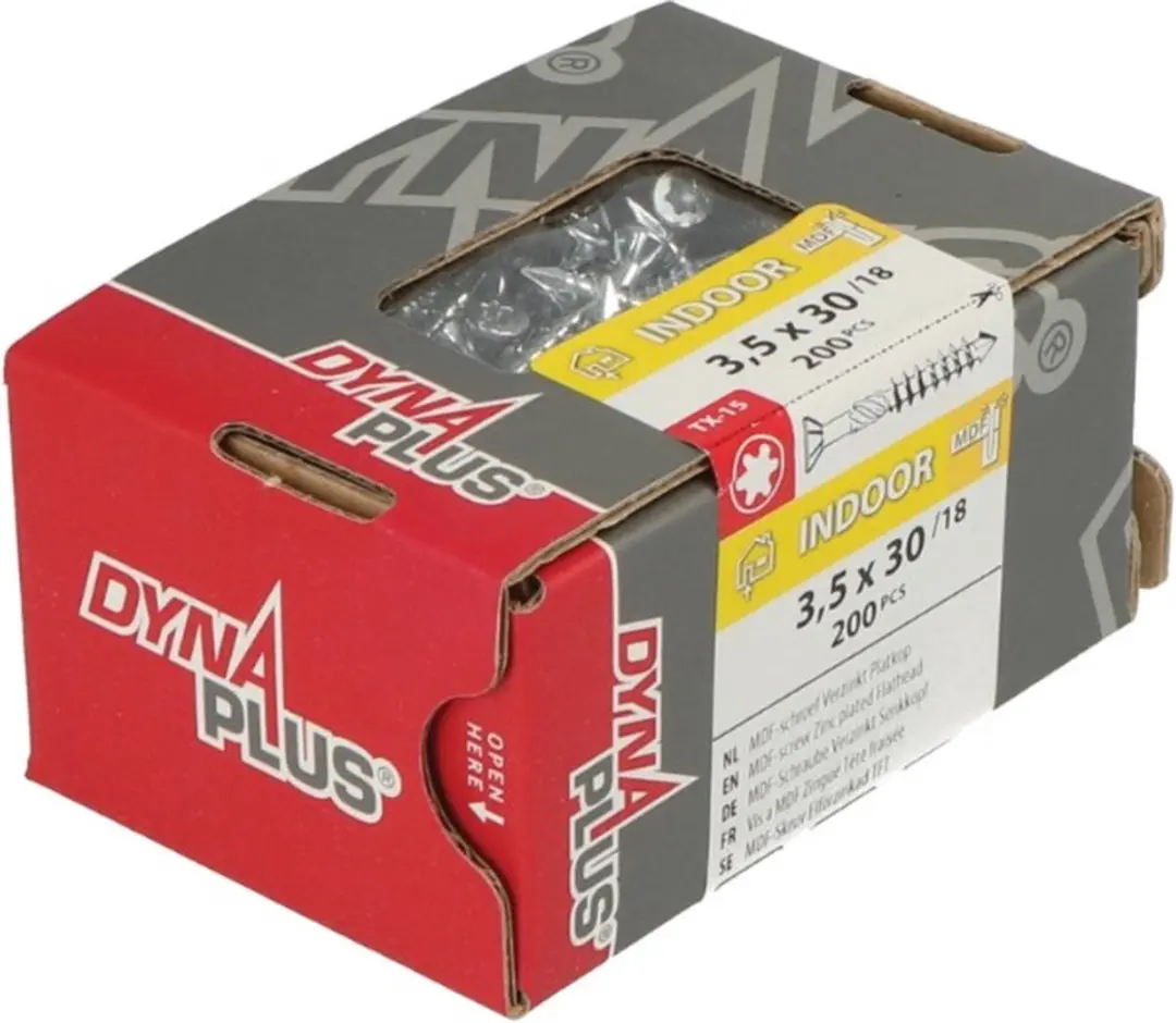 DynaPlus 0287.01.17901 MDF Plaatschroef - 75 graden Platkop - Deeldraad - Indoor - TX15 - 3.5 x 50/28mm (200st)