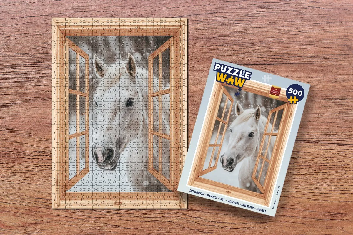 PuzzleWow Doorkijk Paard Legpuzzel 500 Stuks - Wit