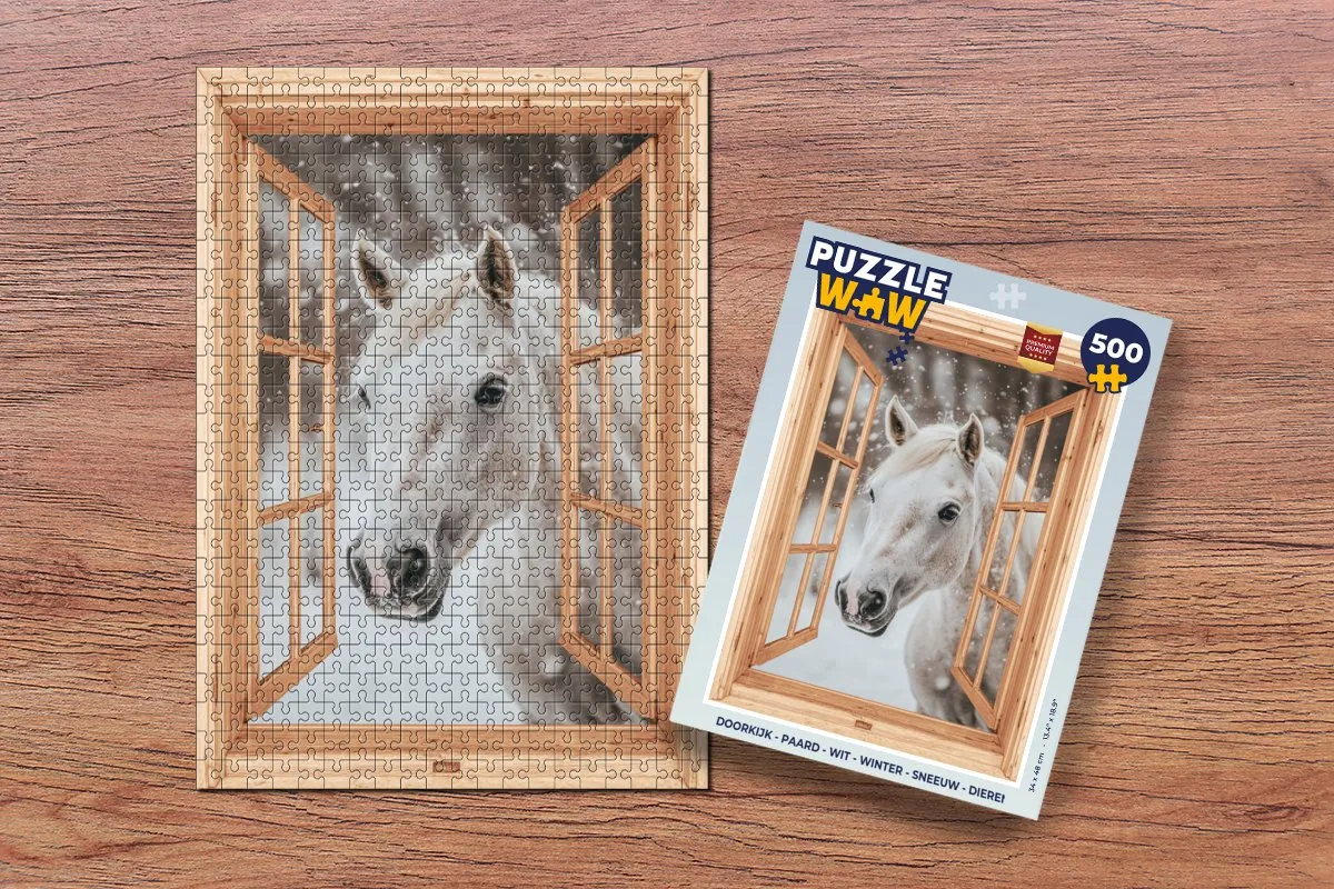 PuzzleWow Doorkijk Paard Legpuzzel 500 Stuks - Wit