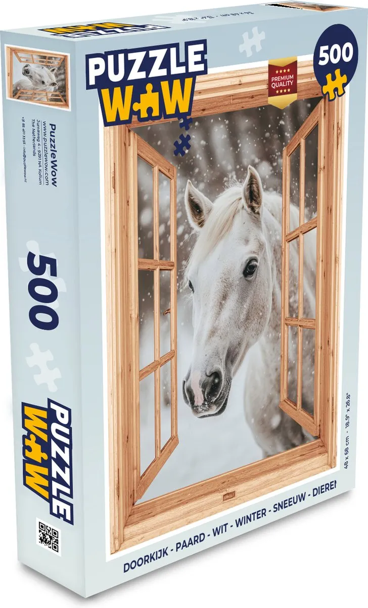 PuzzleWow Doorkijk Paard Legpuzzel 500 Stuks - Wit