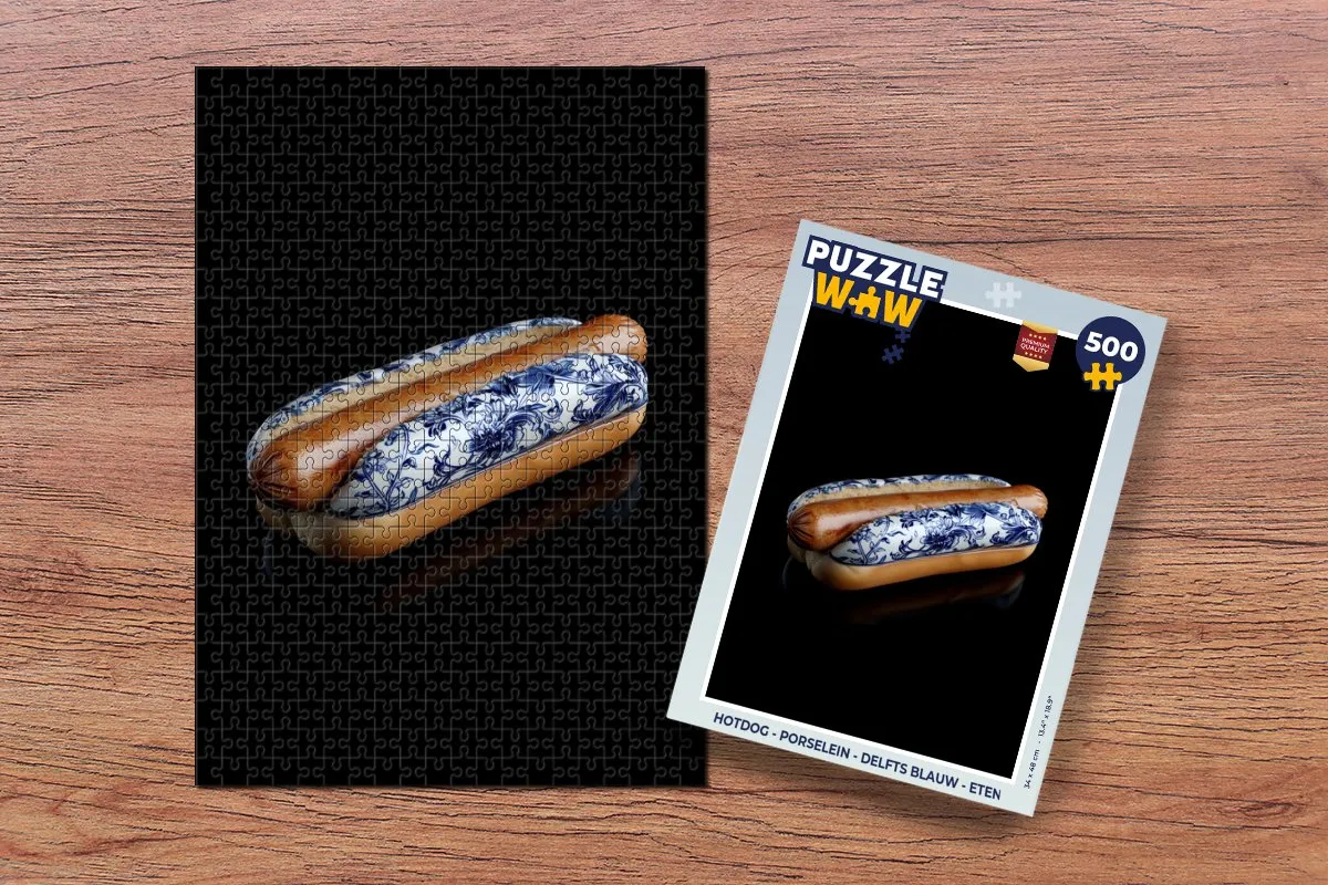 PuzzleWow Hotdog Legpuzzel 500 Stuks - Delfts Blauw