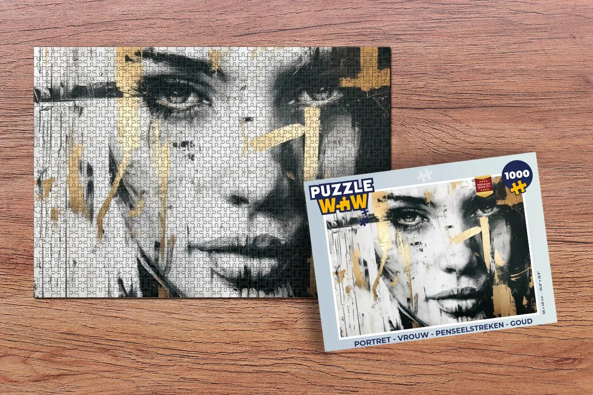PuzzleWow Portret Penseelstreken Legpuzzel 1000 Stuks - Goud