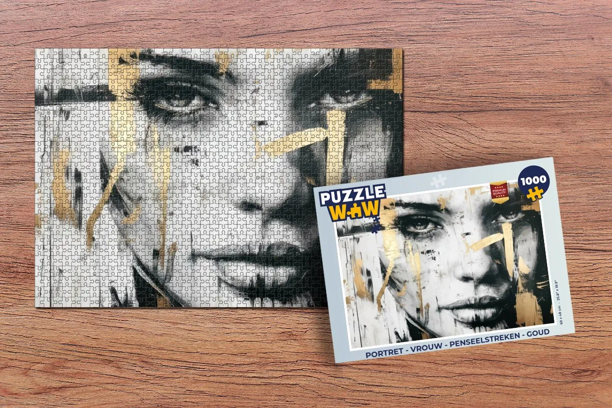 PuzzleWow Portret Penseelstreken Legpuzzel 1000 Stuks - Goud
