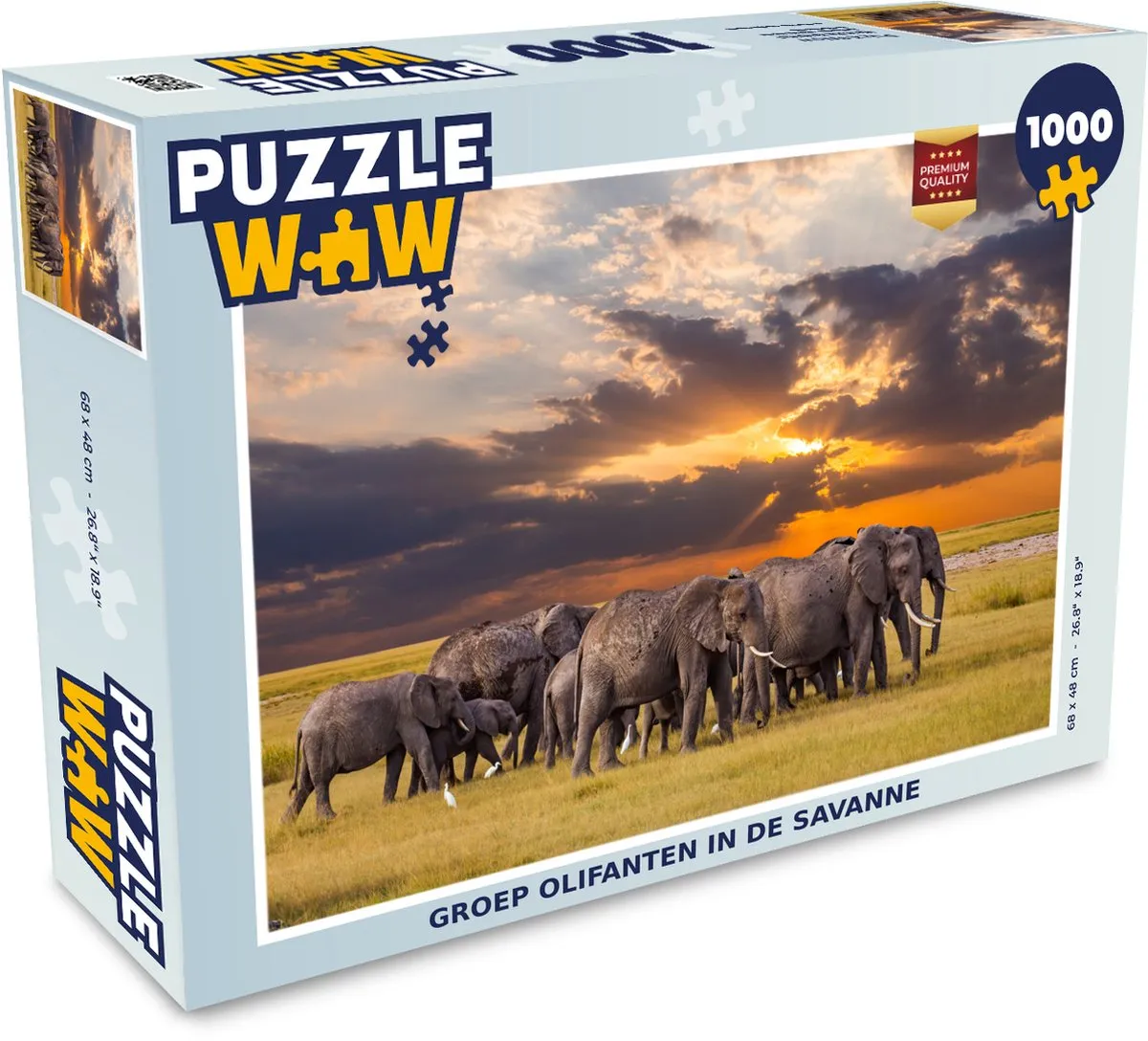 PuzzleWow Legpuzzel Olifanten in de Savanne 1000 Stuks