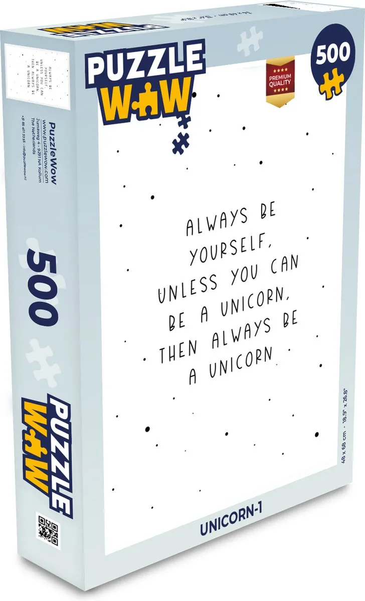 PuzzleWow Always Be Yourself Unicorn Legpuzzel 500 Stuks