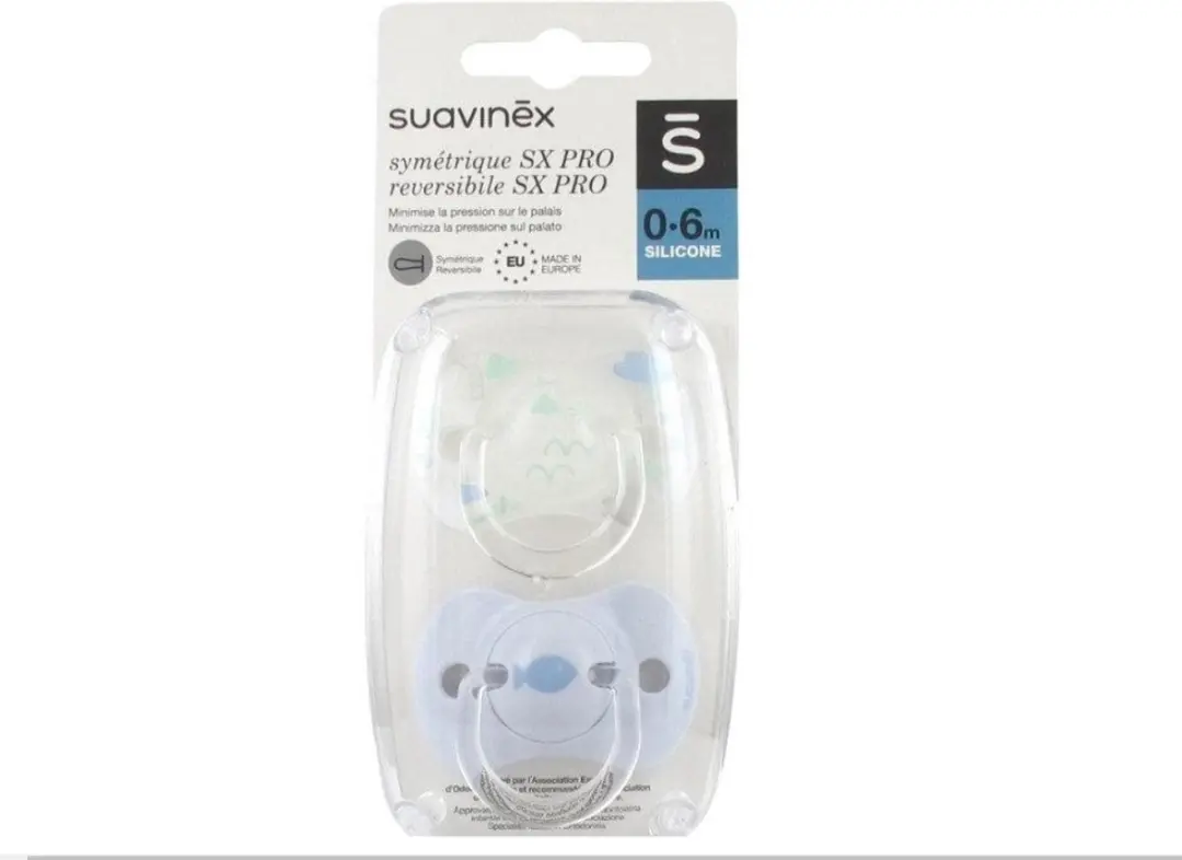 Suavinex SX Pro Fysiologische speen 0-6 Mnd. Transparant met print/licht blauw m