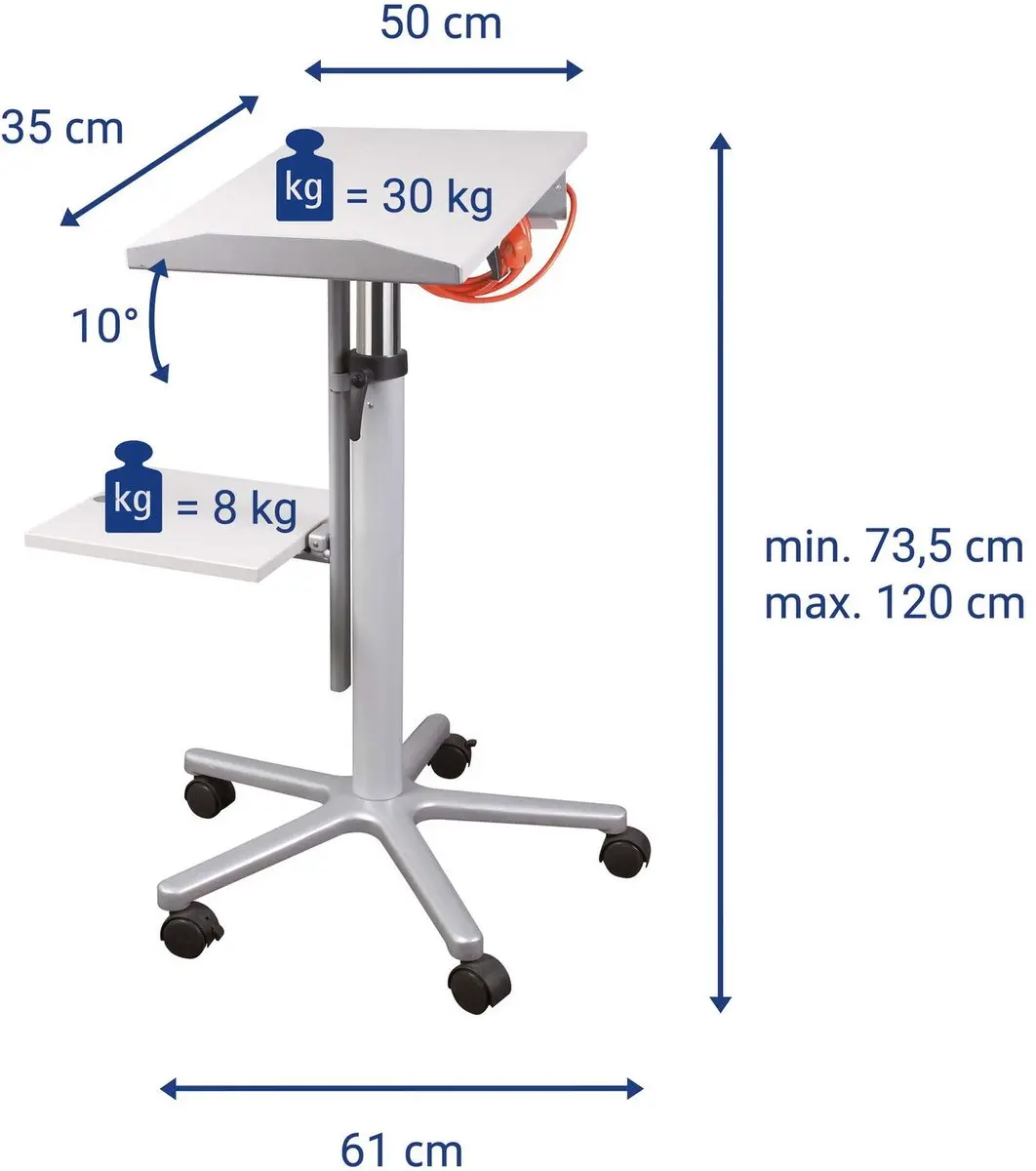 MAULpro Beamertafel met wielen - 61x68x120cm - Grijs - 30kg