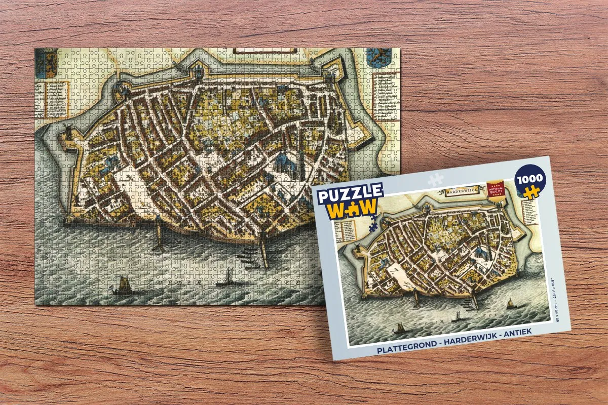 PuzzleWow Plattegrond Harderwijk Antiek Legpuzzel 1000 Stuks - Multicolor