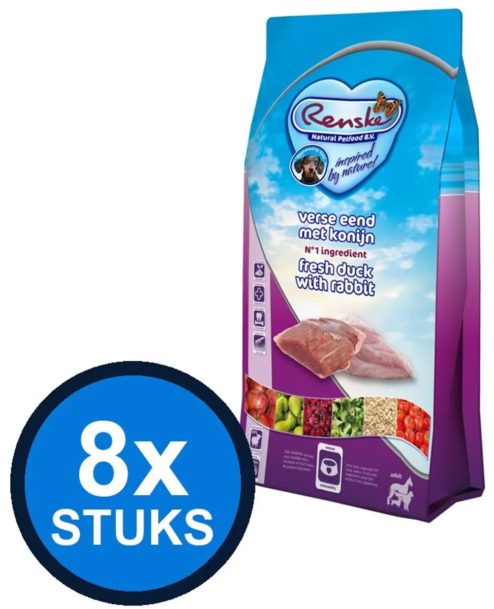 8x Renske Super Premium Hond Adult Verse Eend & Konijn