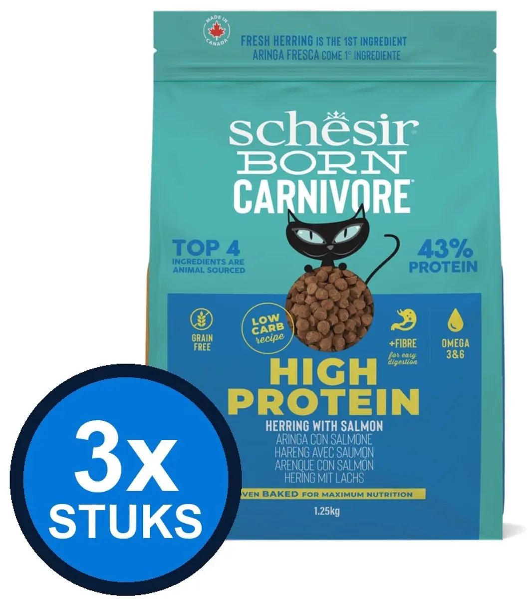 3x Schesir Born Carnivore Kat Dry Haring & Zalm