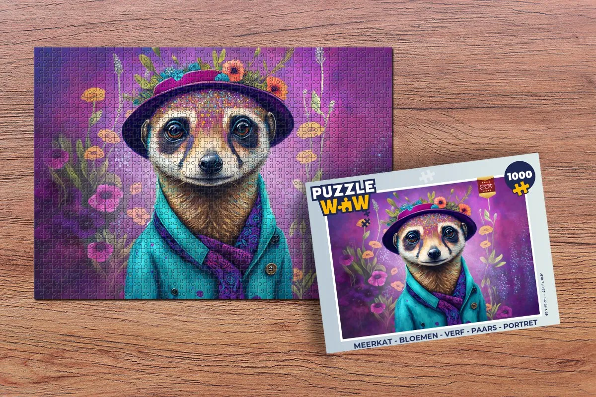 PuzzleWow Meerkat Bloemen Verf Legpuzzel 1000 Stuks - Multicolor