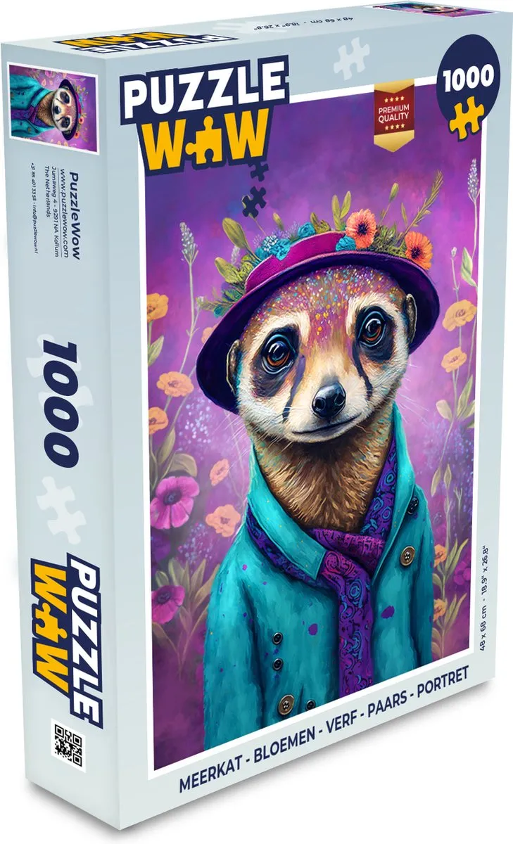 PuzzleWow Meerkat Bloemen Verf Legpuzzel 1000 Stuks - Multicolor