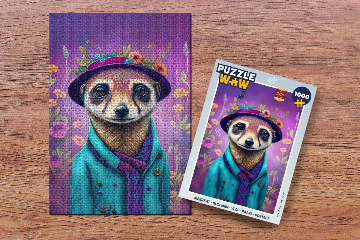 PuzzleWow Meerkat Bloemen Verf Legpuzzel 1000 Stuks - Multicolor