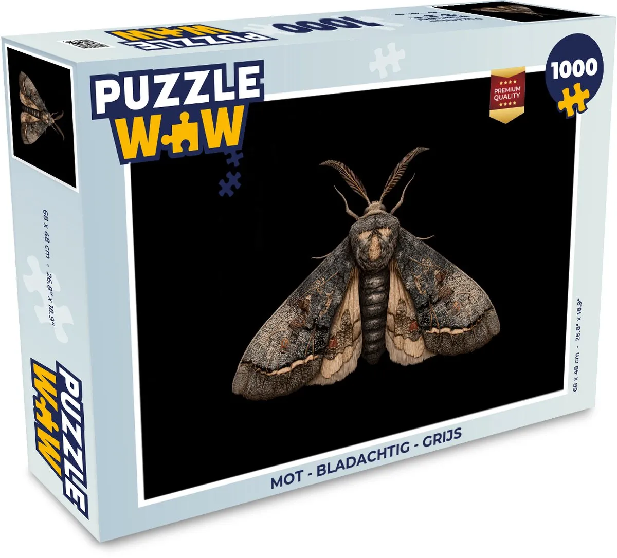 PuzzleWow Mot Bladachtig Legpuzzel 1000 Stuks - Grijs