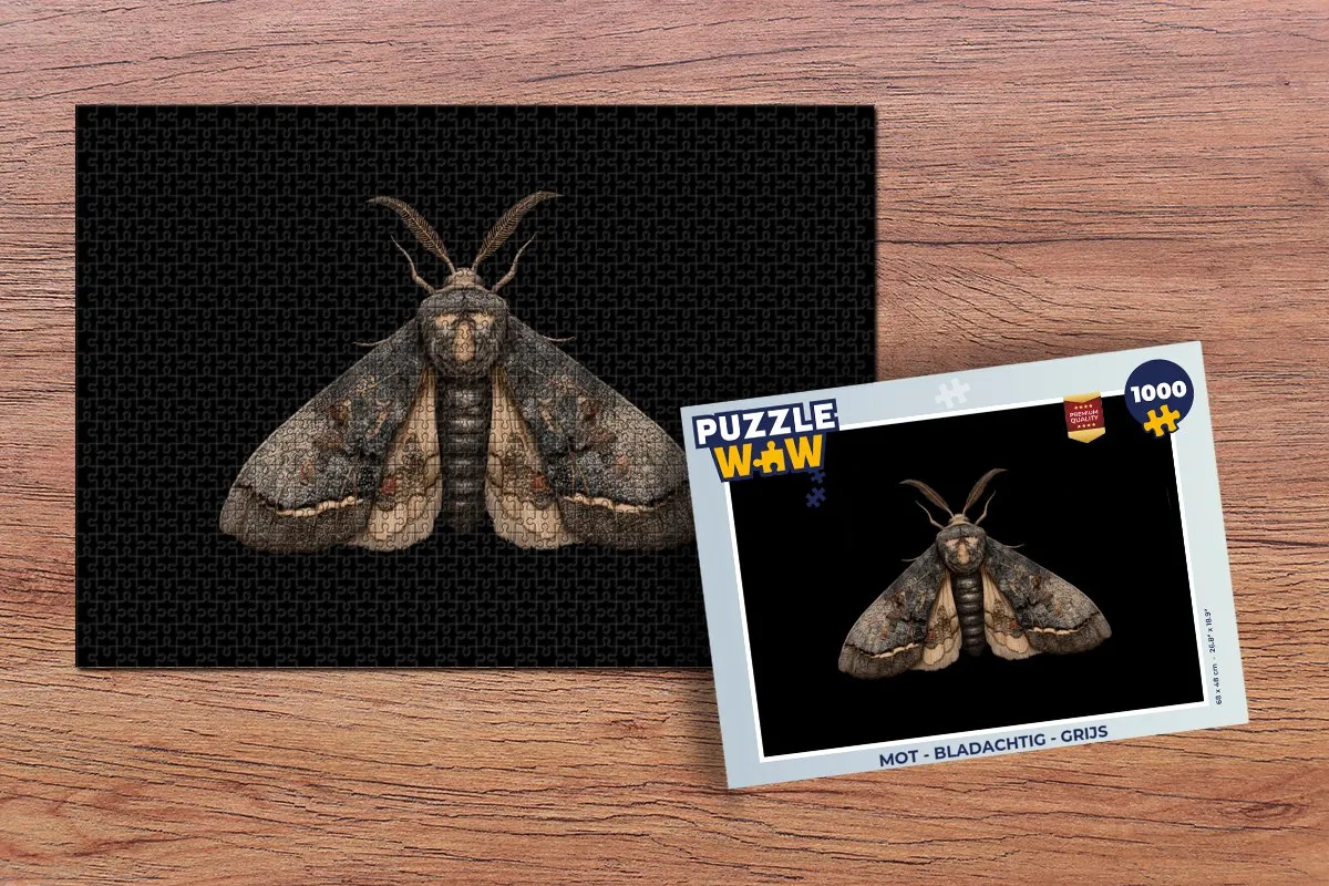 PuzzleWow Mot Bladachtig Legpuzzel 1000 Stuks - Grijs