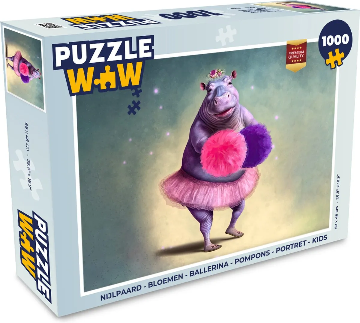 PuzzleWow Legpuzzel Nijlpaard Bloemen Ballerina 1000 Stuks - Multicolor