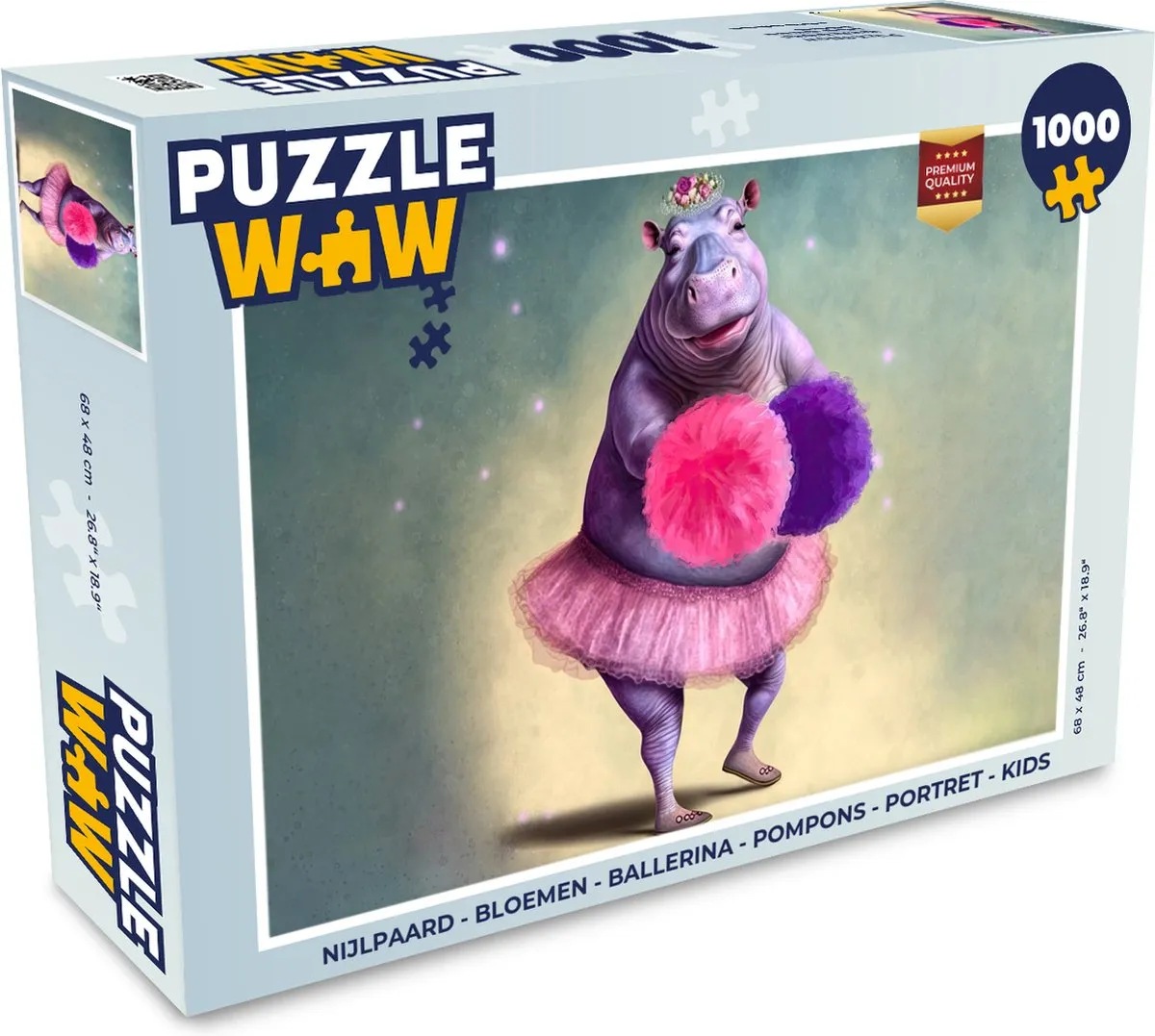 PuzzleWow Legpuzzel Nijlpaard Bloemen Ballerina 1000 Stuks