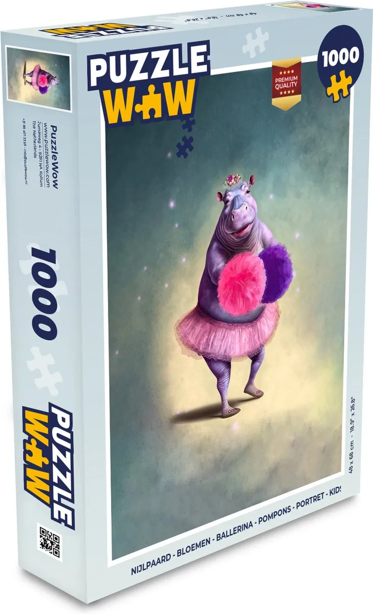 PuzzleWow Legpuzzel Nijlpaard Bloemen Ballerina 1000 Stuks - Multicolor
