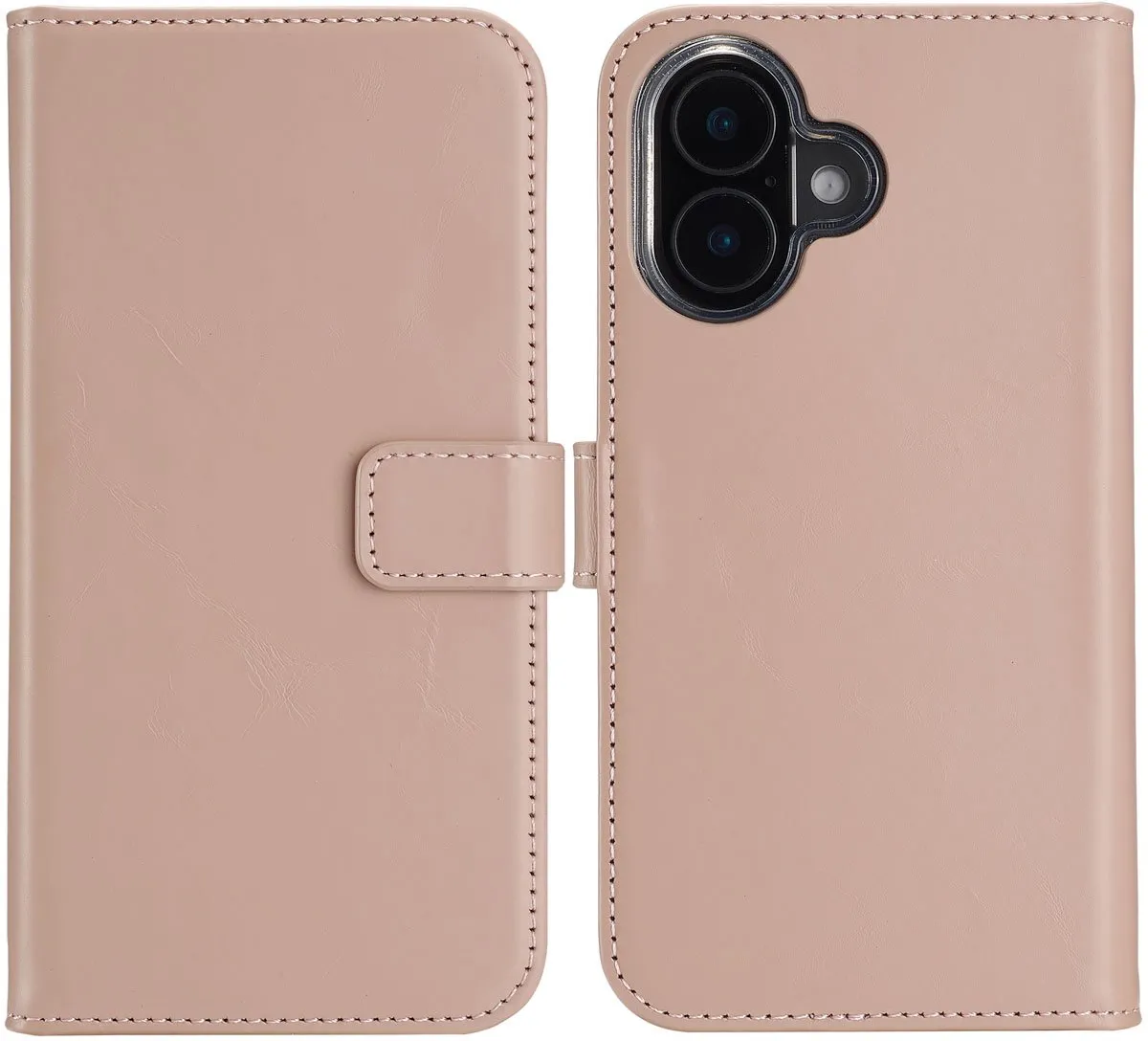 Selencia Hoesje iPhone 16 Echt Lederen Bookcase - 3 Pasjes - Lichtroze