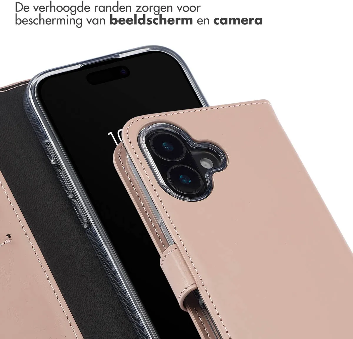 Selencia Hoesje iPhone 16 Echt Lederen Bookcase - 3 Pasjes - Lichtroze