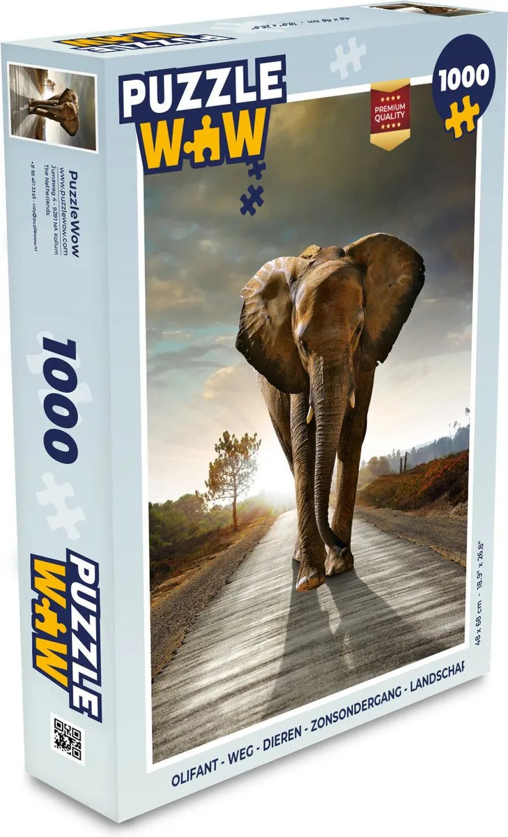 PuzzleWow Olifant Weg Legpuzzel 1000 Stuks - Multicolor