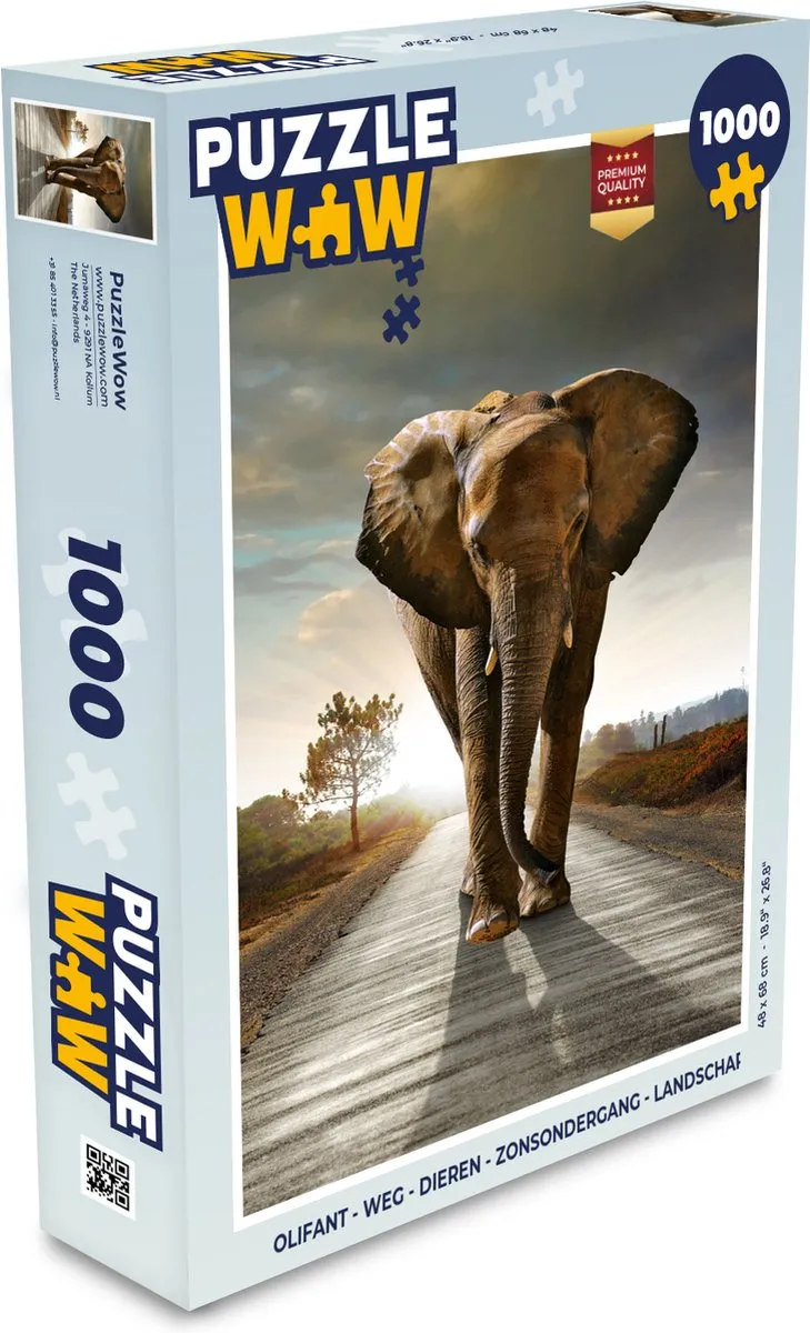 PuzzleWow Olifant Weg Legpuzzel 1000 Stuks - Multicolor