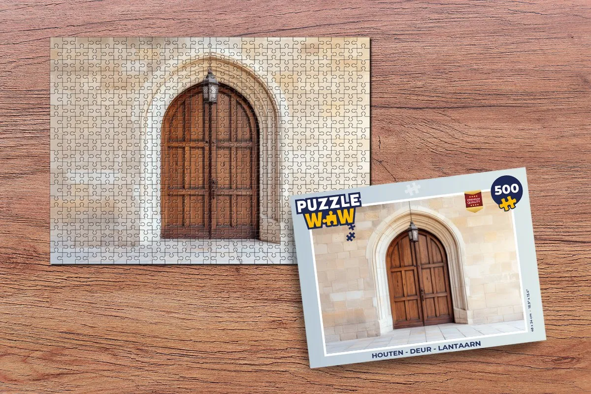PuzzleWow Houten Deur Lantaarn Legpuzzel 500 Stuks - Beige