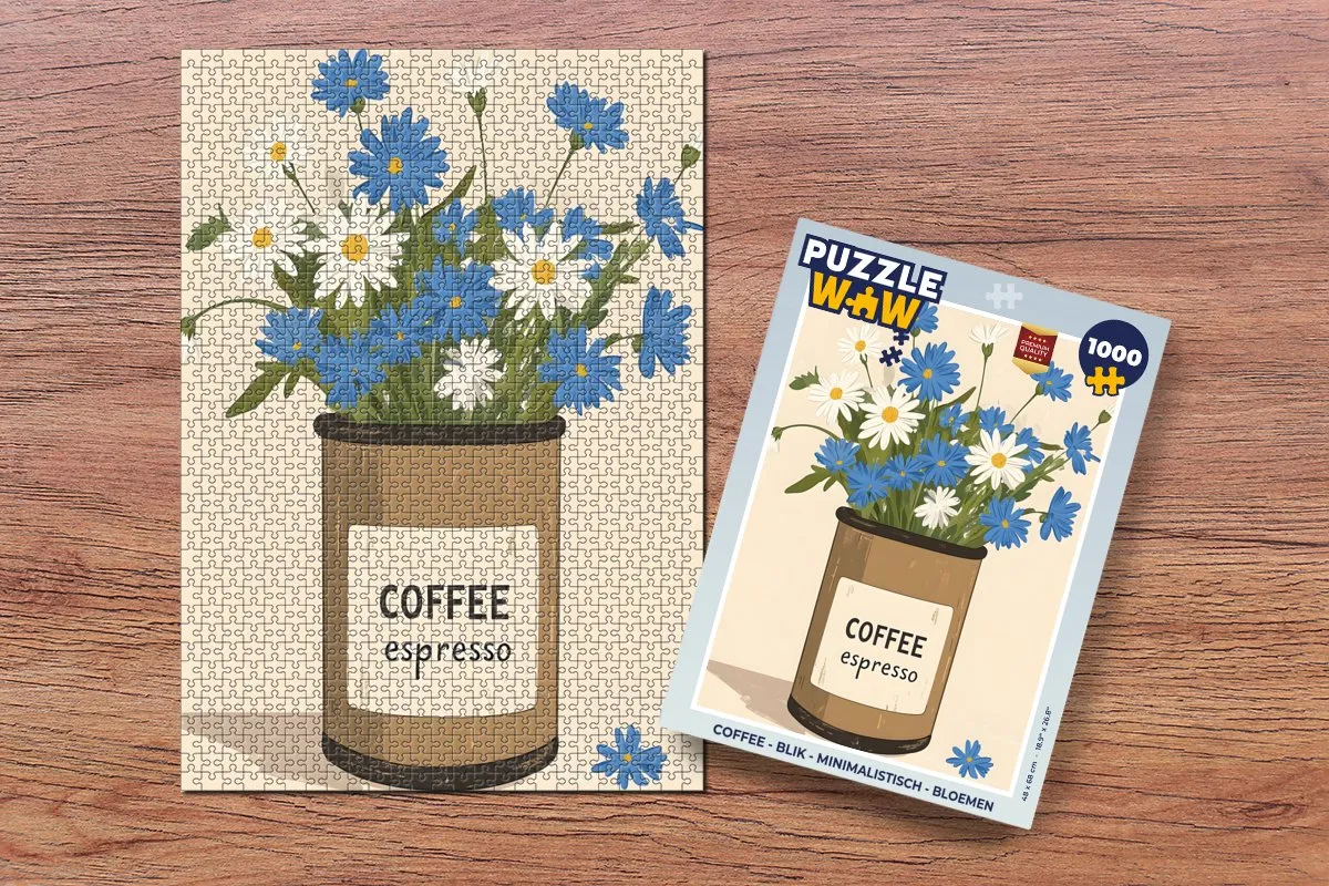 PuzzleWow Coffee Bloemen Legpuzzel 1000 Stuks - Blik