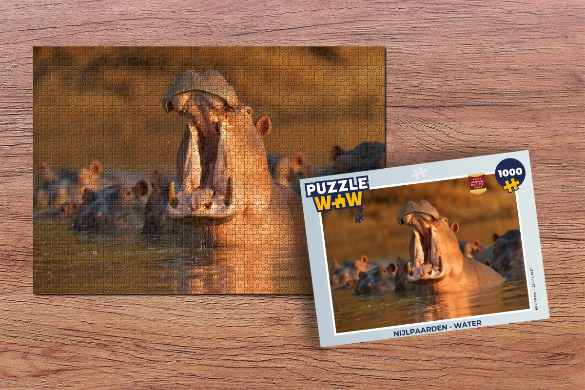 PuzzleWow Nijlpaarden Water Legpuzzel 1000 Stuks - Multicolor