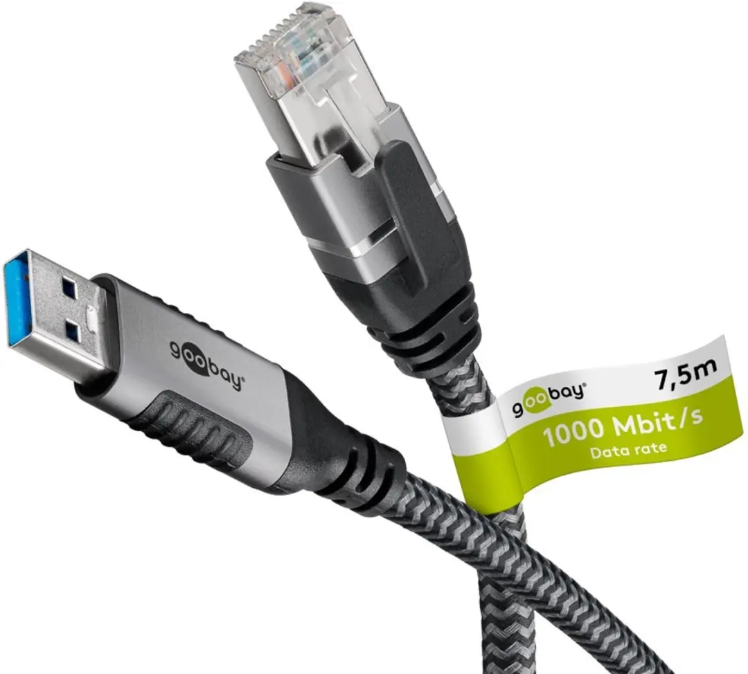 Goobay Ethernetkabel USB-A 3.0 naar RJ45, 7,5 m, sluit router, modem of netwerks
