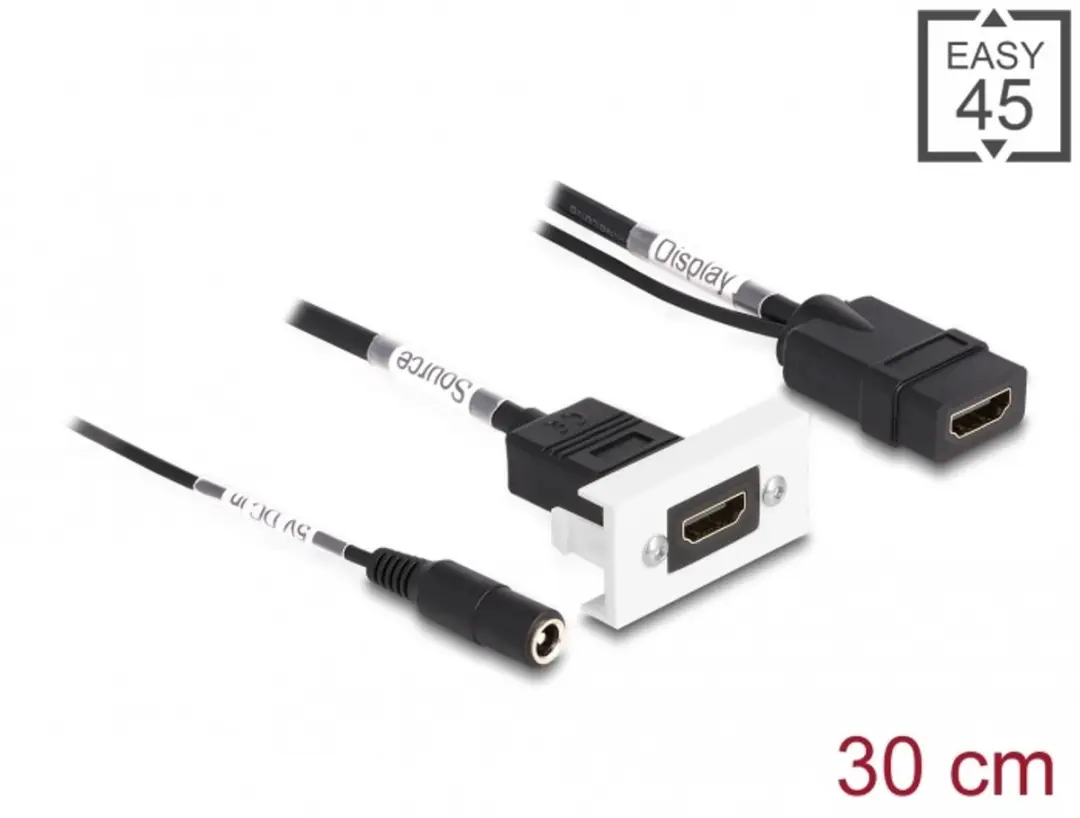 Delock Easy 45 HDMI 4K 60 Hz Module with DC feed 2.1 x 5.5 mm and pigtail,22.5 x