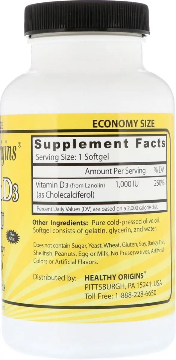Healthy Origins Vitamine D3 1000 IU - 360 Capsules
