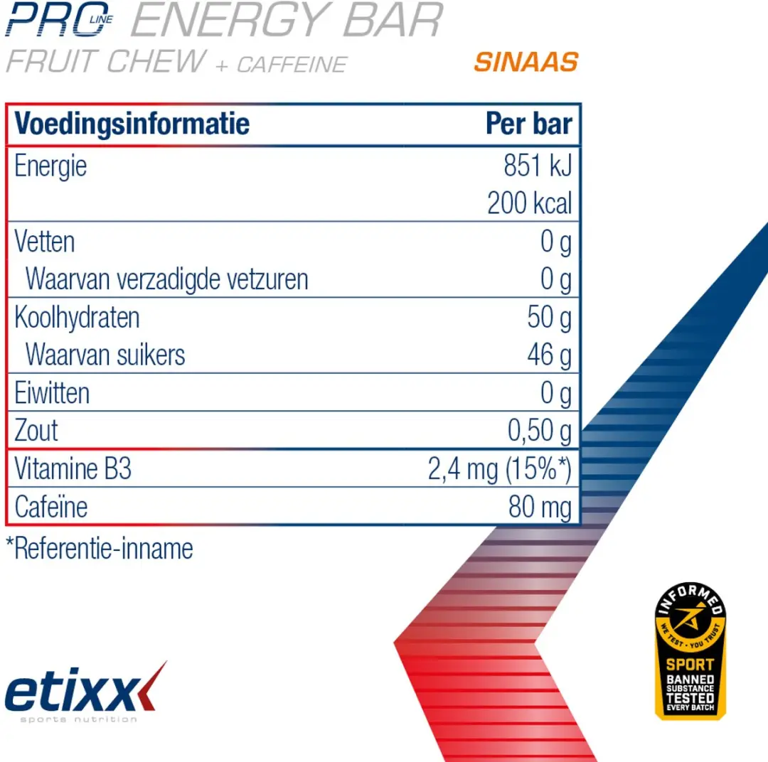 Etixx PRO LINE Energy Bar Fruit Chew + Caffeine - Sinaasappel 12x62g