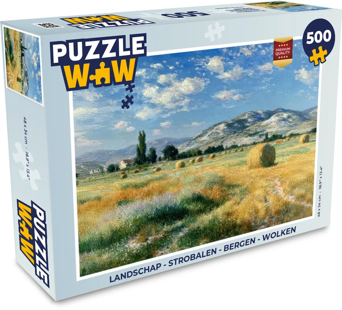 PuzzleWow Legpuzzel Landschap Strobalen Bergen 500 Stuks