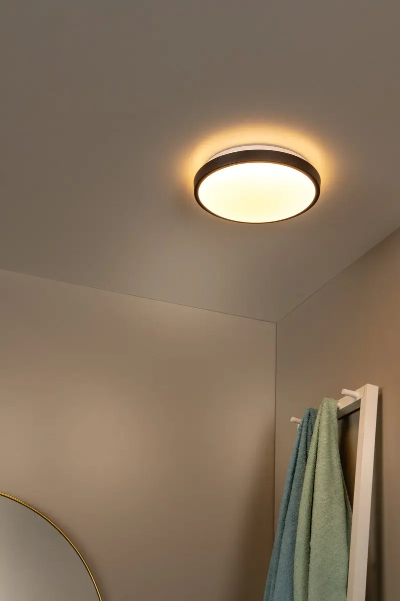 Lucide Dasher Plafondlamp Ø29cm LED 12W 2700K IP44 Zwart - afbeelding 6 van 6