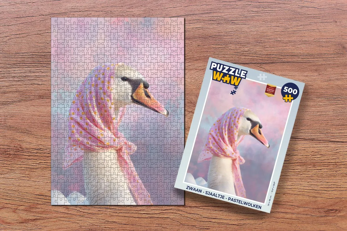 PuzzleWow Zwaan - Sjaaltje Legpuzzel 500 Stuks - Pastelwolken