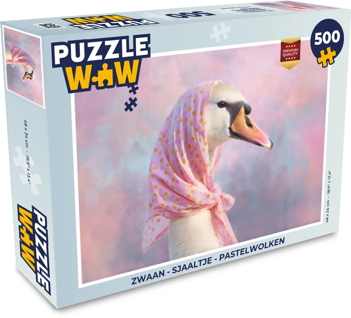 PuzzleWow Zwaan - Sjaaltje Legpuzzel 500 Stuks - Pastelwolken