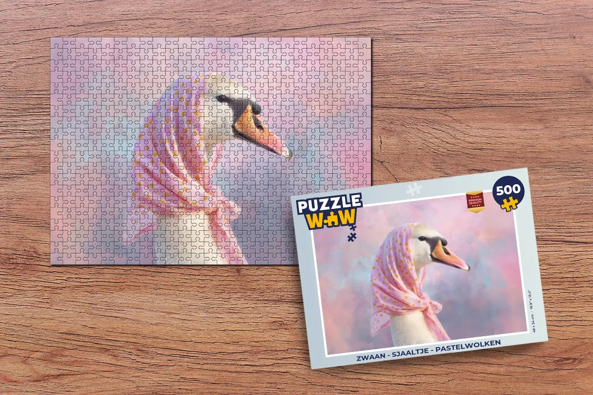 PuzzleWow Zwaan - Sjaaltje Legpuzzel 500 Stuks - Pastelwolken