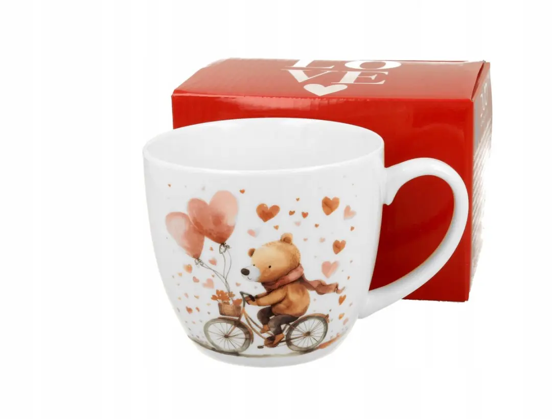 Merkloos Merkloze Porseleinen Mok 460ml met Schattige Beer op Fiets & Cadeauverp