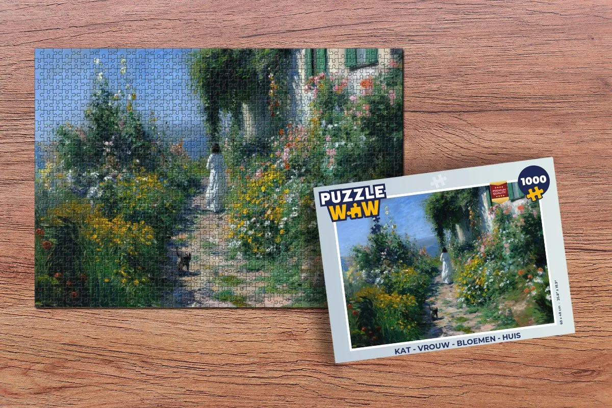 PuzzleWow Kat Vrouw Bloemen Legpuzzel 1000 Stuks
