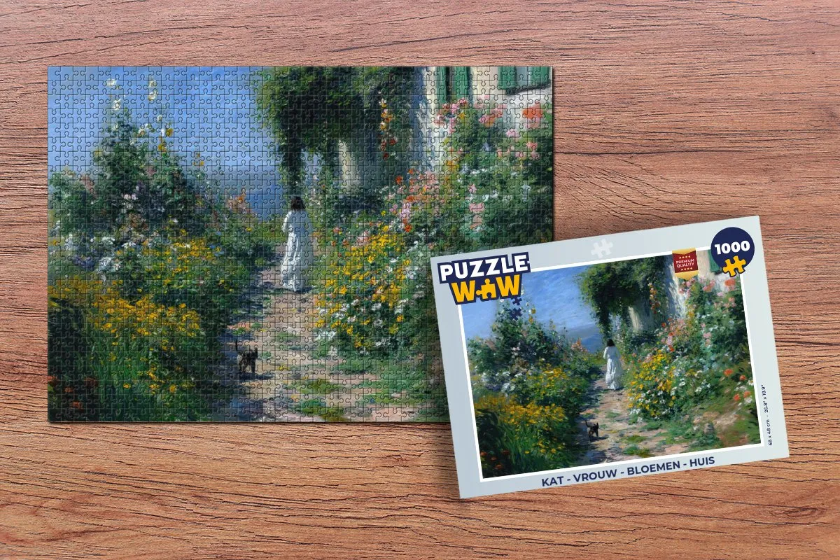 PuzzleWow Kat Vrouw Bloemen Legpuzzel 1000 Stuks