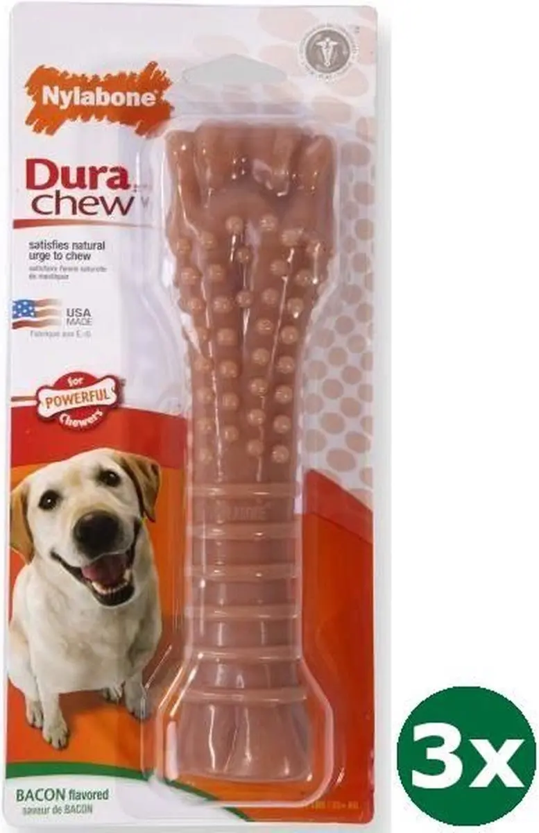 Nylabone dura chew voor harde bijters baconsmaak 3x Vanaf 23 kg