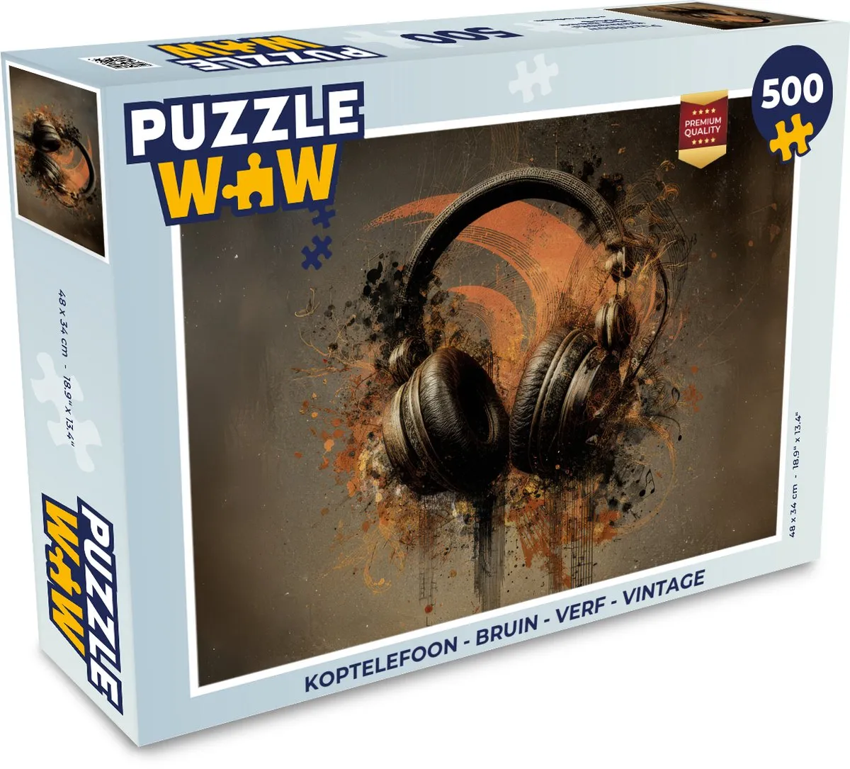 PuzzleWow Koptelefoon Puzzel 500 Stuks - Vintage Bruin