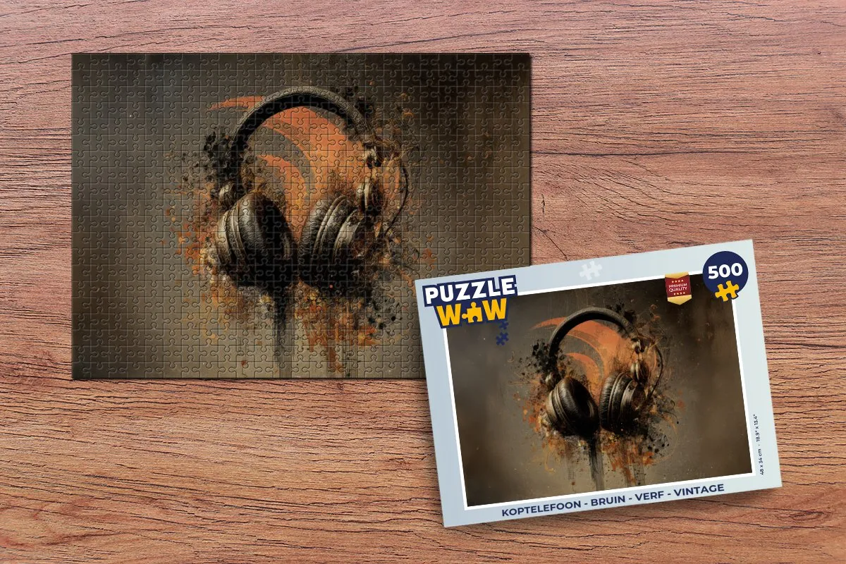 PuzzleWow Koptelefoon Puzzel 500 Stuks - Vintage Bruin