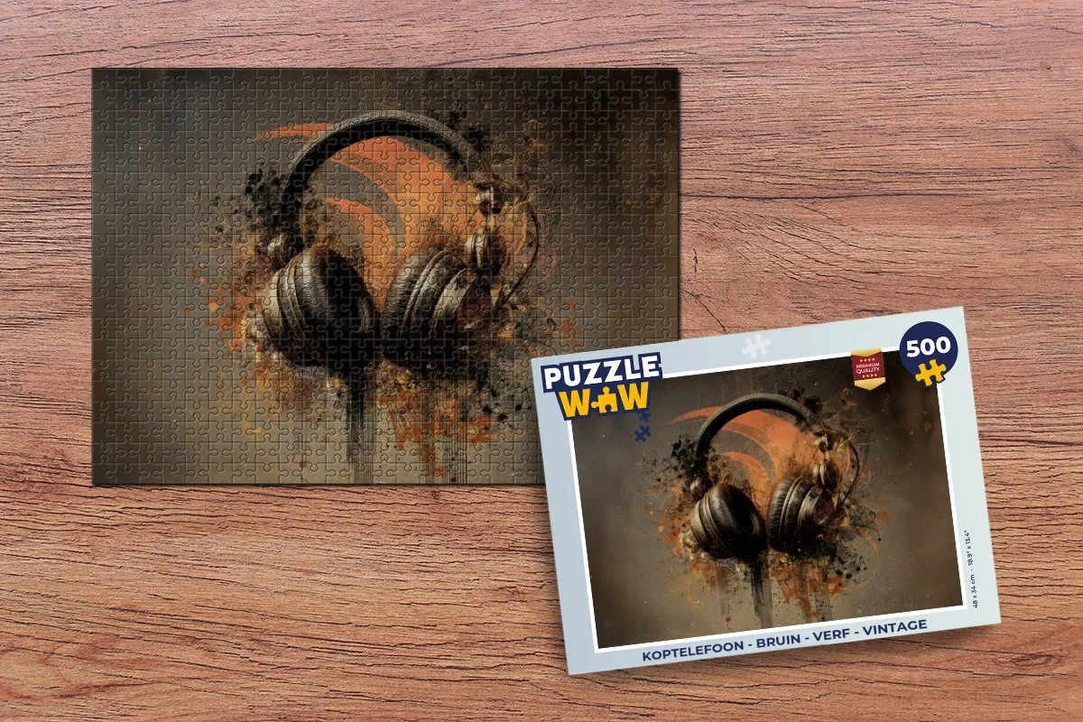 PuzzleWow Koptelefoon Puzzel 500 Stuks - Vintage Bruin