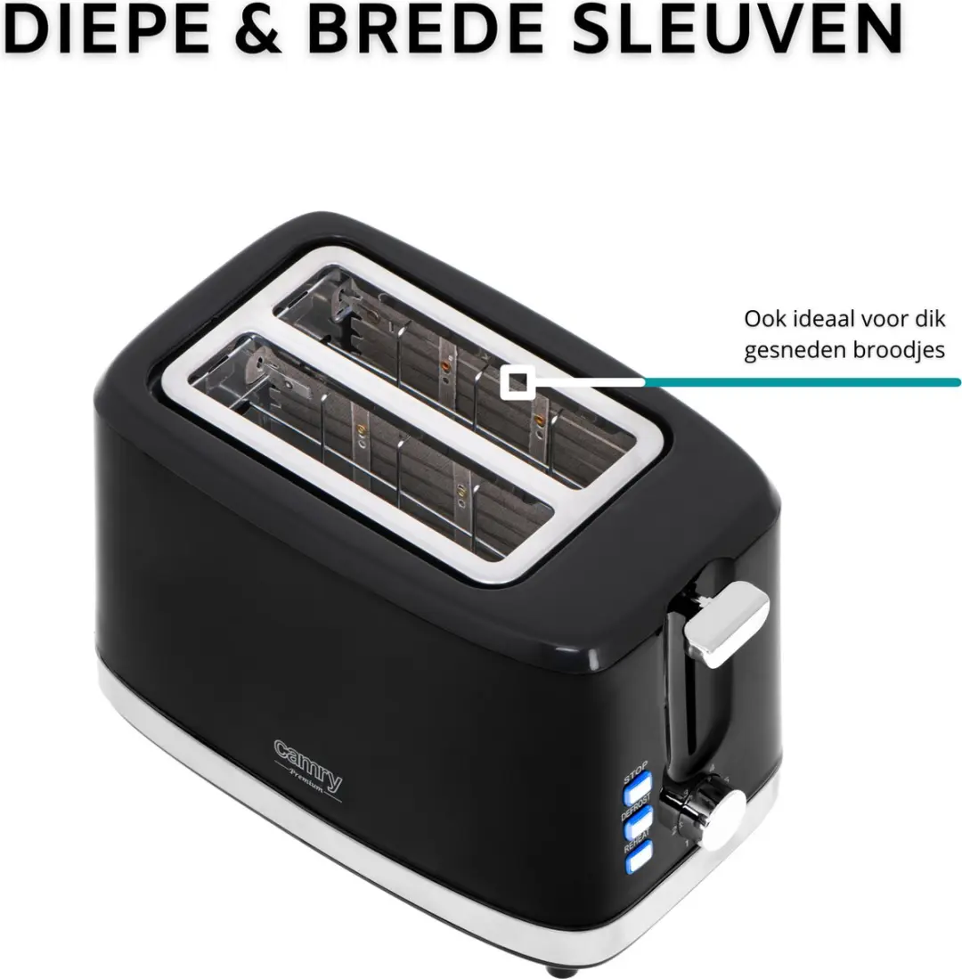 Camry CR3218 Broodrooster 2 Sneden - 900W - Zwart - afbeelding 6 van 6
