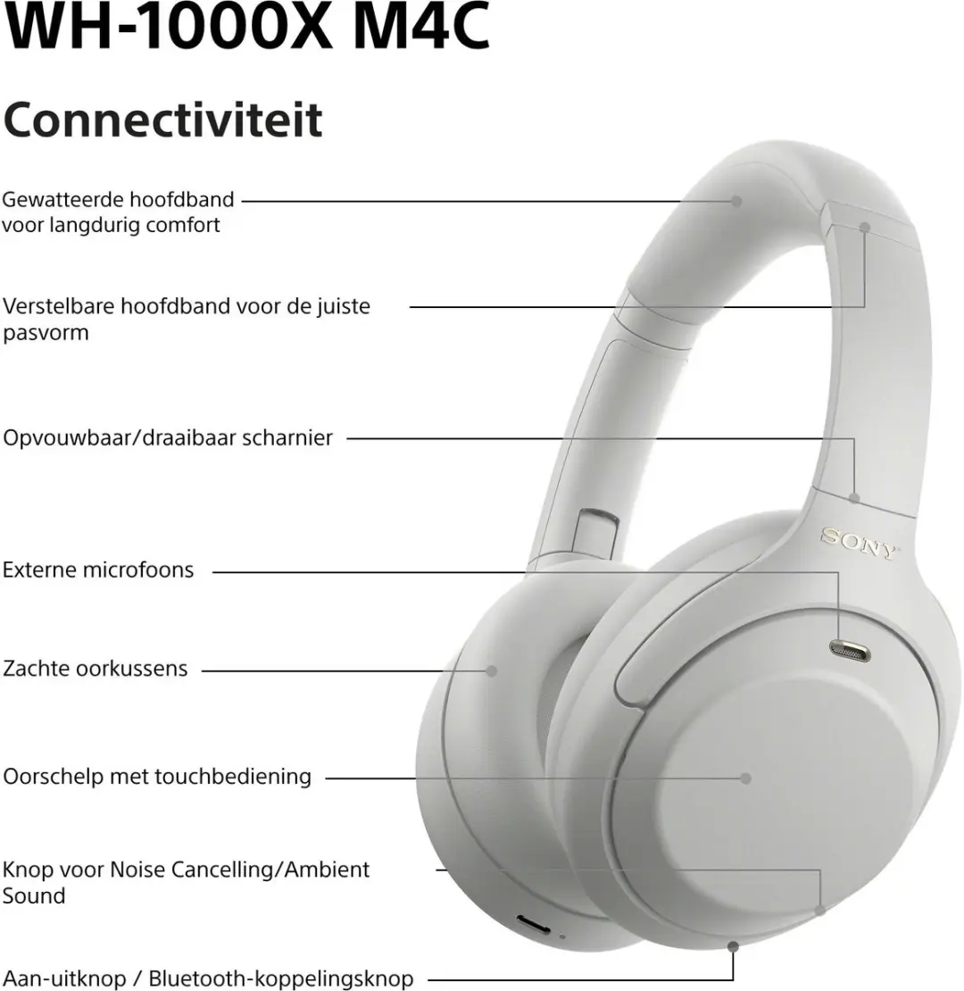Sony WH-1000XM4C Noise Cancelling Koptelefoon - Zilver - afbeelding 4 van 6
