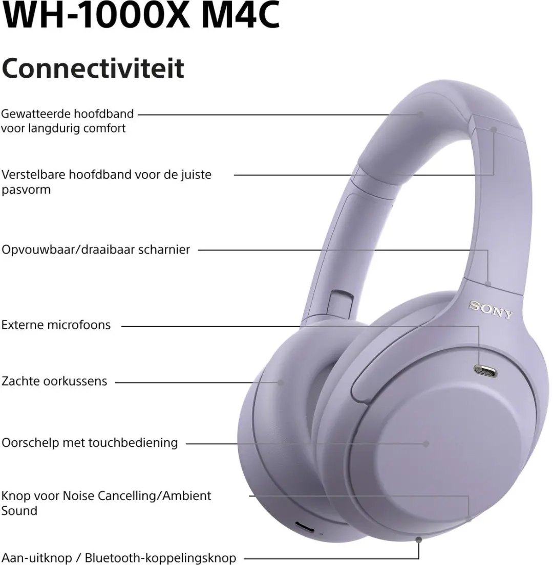 Sony WH-1000XM4C Noise Cancelling Koptelefoon - Lavenderblauw - afbeelding 4 van 6