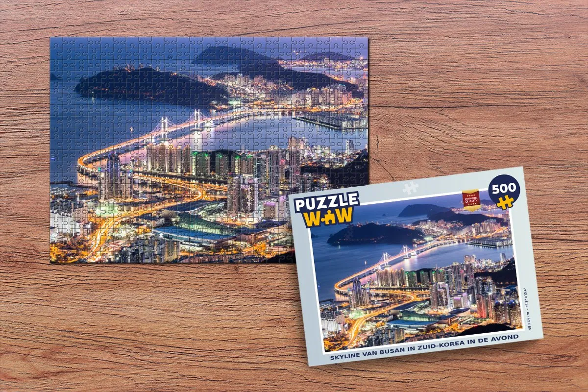 PuzzleWow Skyline Busan Legpuzzel 500 Stuks - Multicolor