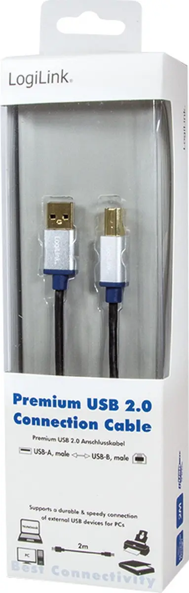 Logilink USB 2.0 A naar B Kabel 2.00m - Zwart